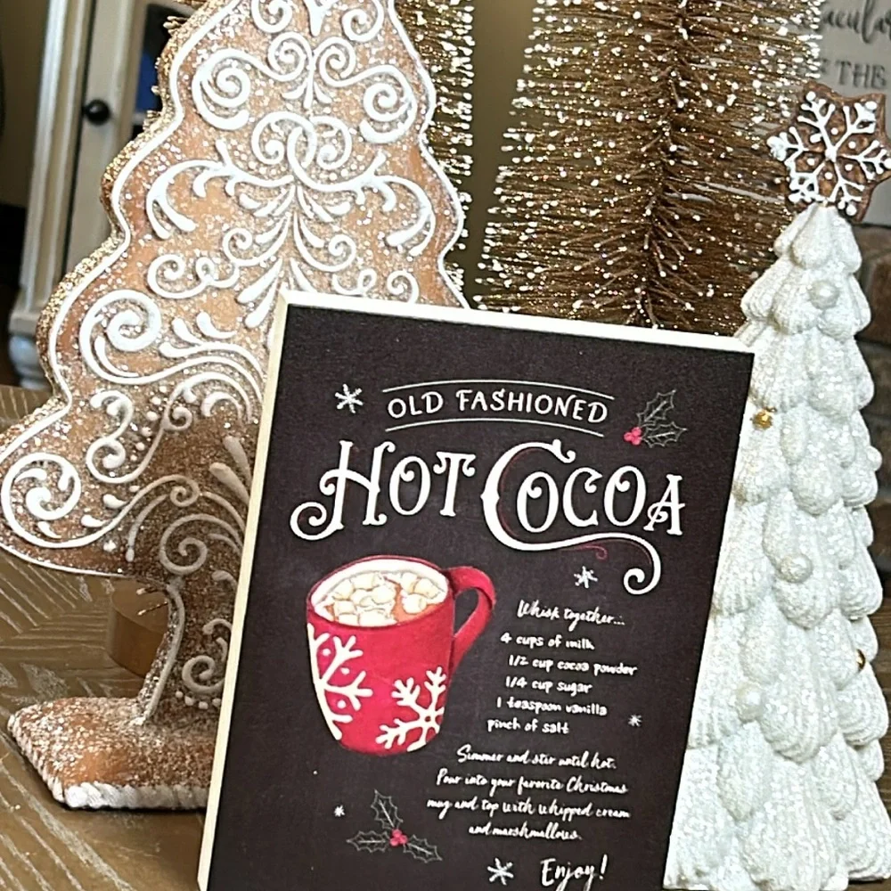 NEW! Winter Cottage Farmhouse Old Fashioned Hot Cocoa Recipe Rustic Wood Sign